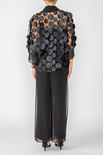 Black Cross-Over Shawl Collar Ruffle Cuff Top